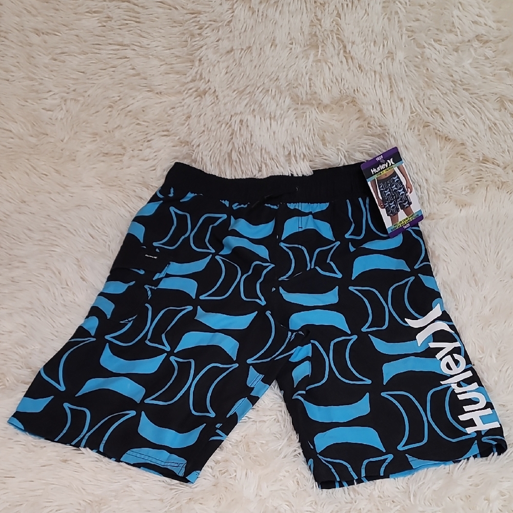 Hurley Black and Blue Logo Swim Trunks, Boardshorts,